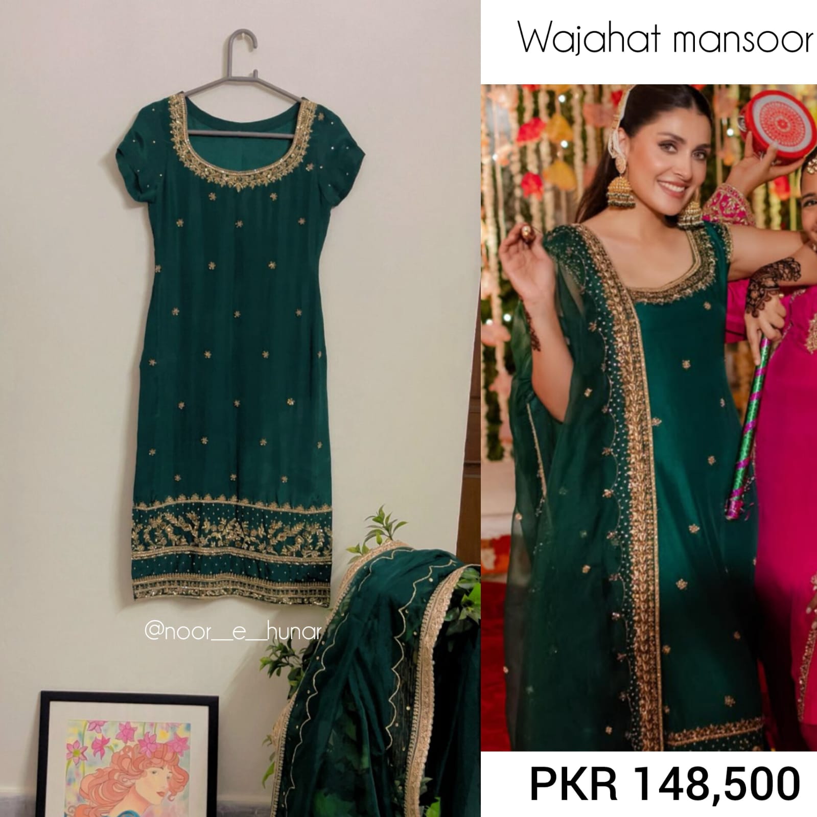 Pistachio silk suit with pastel dupatta