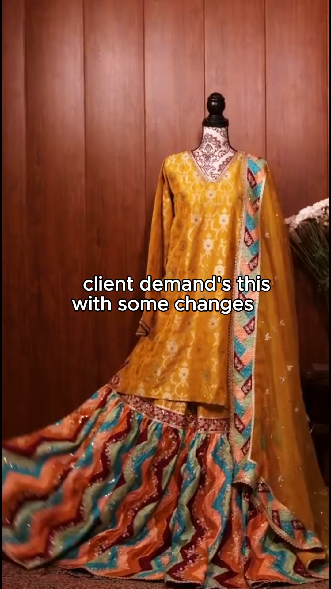 Mustard gharara with multicolour skirt