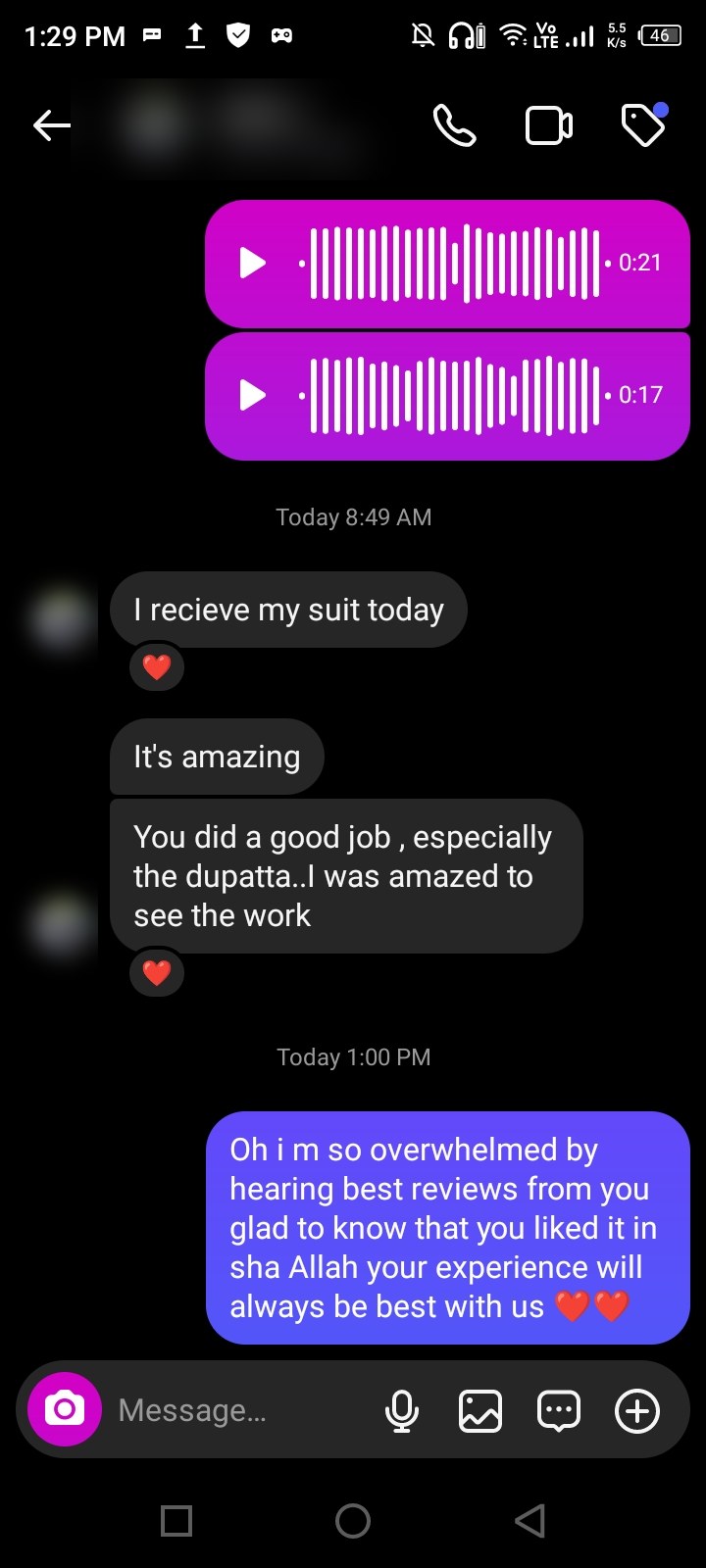 Client review message